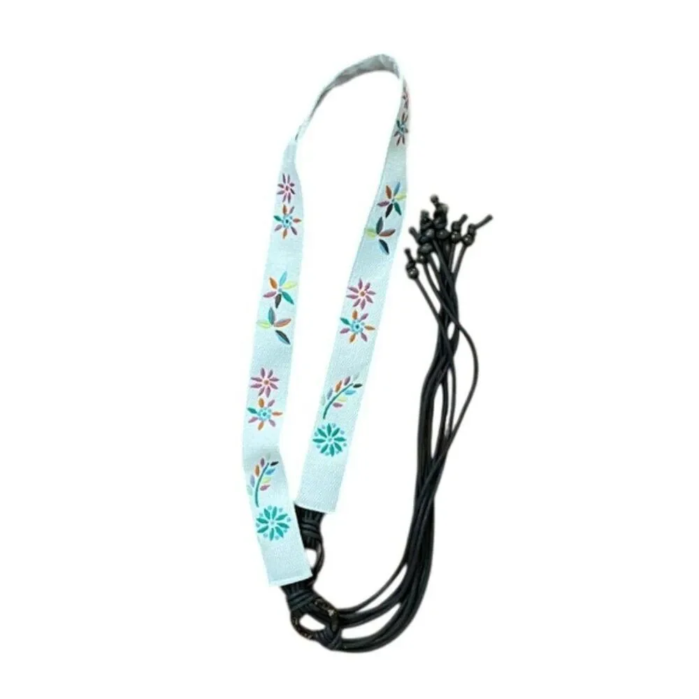 White Floral Embroidered Macrame Strap Tie Belt One Size